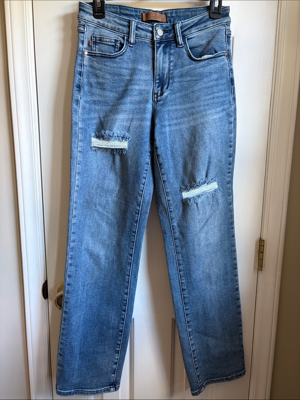 Judy Blue Straight Leg Distressed Light Blue Dad Jean 5/27